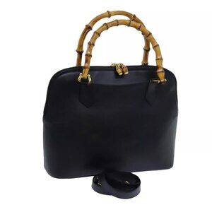 GUCCI Bamboo Hand Bag Leather 2way Black